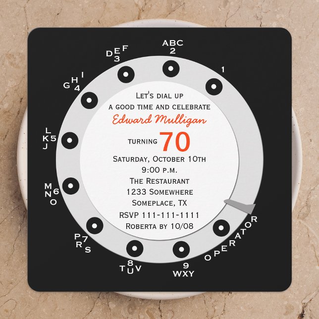 Retro 70e anniversaire Invitation fête Rotary Dial (Créateur téléchargé)