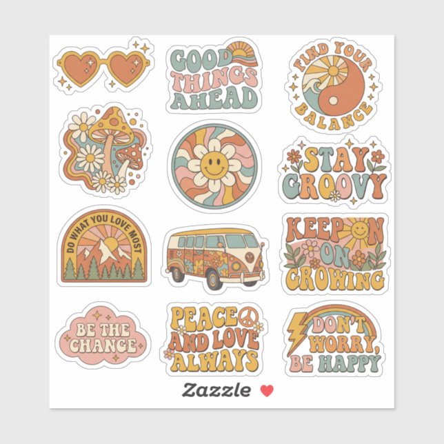 Retro 70s Groovy Boho Decals Sticker Pack (Feuille)