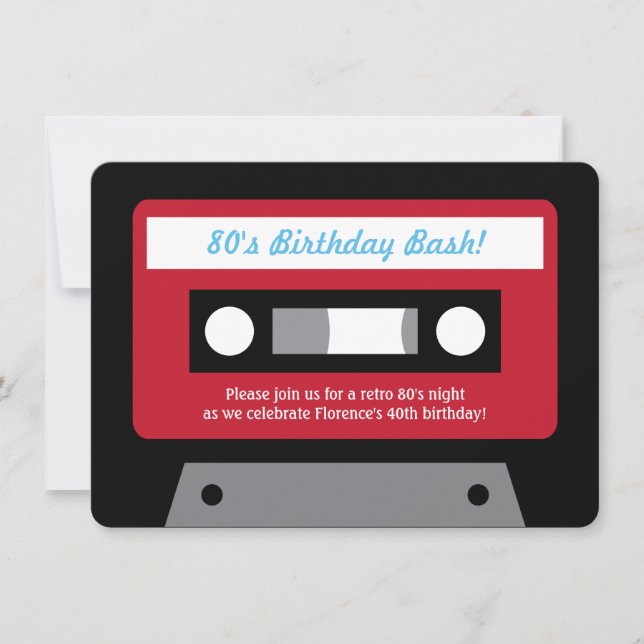 Retro 80s Cassette Tape Anniversaire Invitations d (Devant)