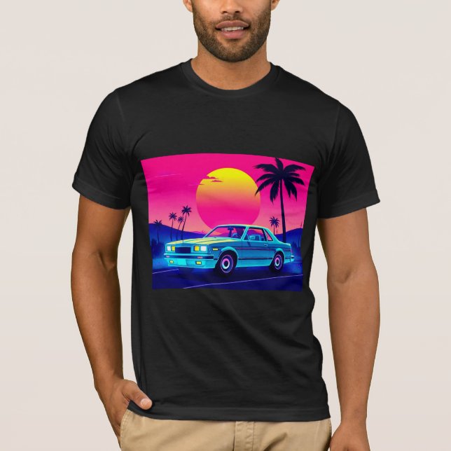Retro 80s Outrun Sunset Muscle Car Men's T-Shirt (Devant)