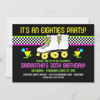Retro 80s Patinage fêtes Anniversaire Invitations