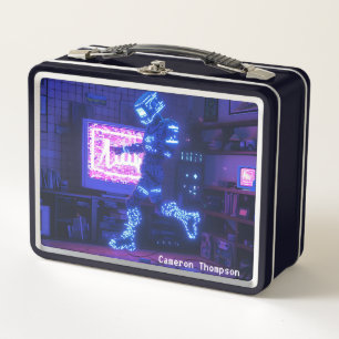 Retro 90s 80s Robot Vintage Art Tin Lunch Box