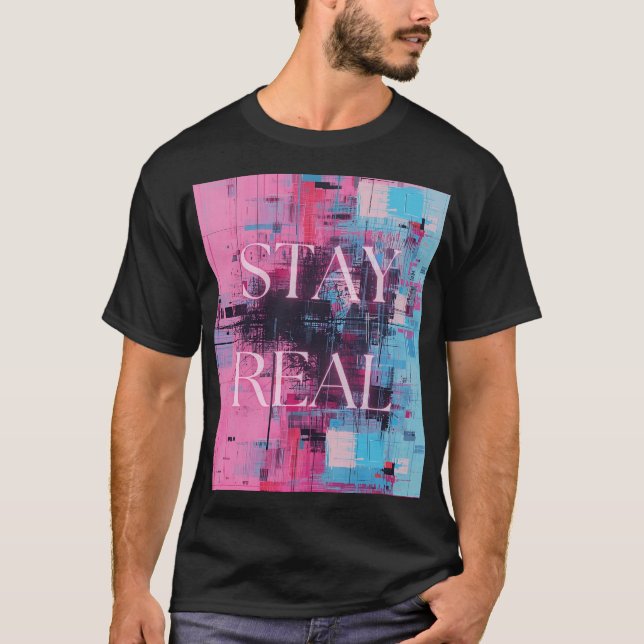 Retro 90s Black Unisex T-shirt Neon Stay Real (Devant)
