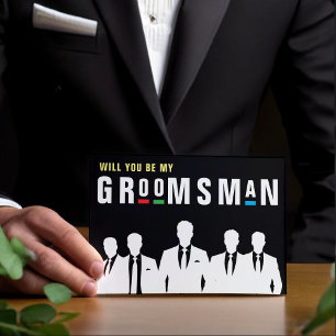 Retro 90s Colorful Men in Suits Groomsman Proposit