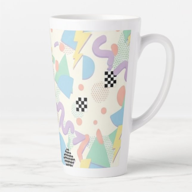 Retro 90s Memphis Aesthetic Pattern Latte Mug (Droite)