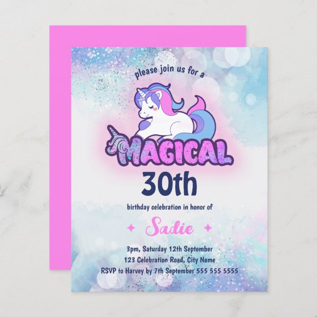 Retro 90s Unicorn 30e anniversaire Invitation (Devant / Derrière)