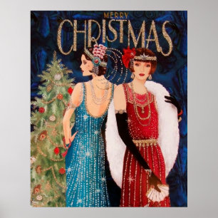 Rétro affiche de Noël de dames de deco de l'AR de