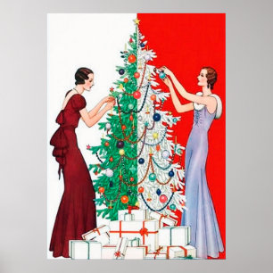 Rétro affiche vintage de dames de Noël d'art déco
