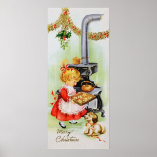 Rétro affiche vintage de fille de cuisson de Noël
