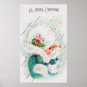 Rétro affiche vintage de fille de vacances de Noël