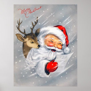 Rétro affiche vintage de renne de Père Noël de