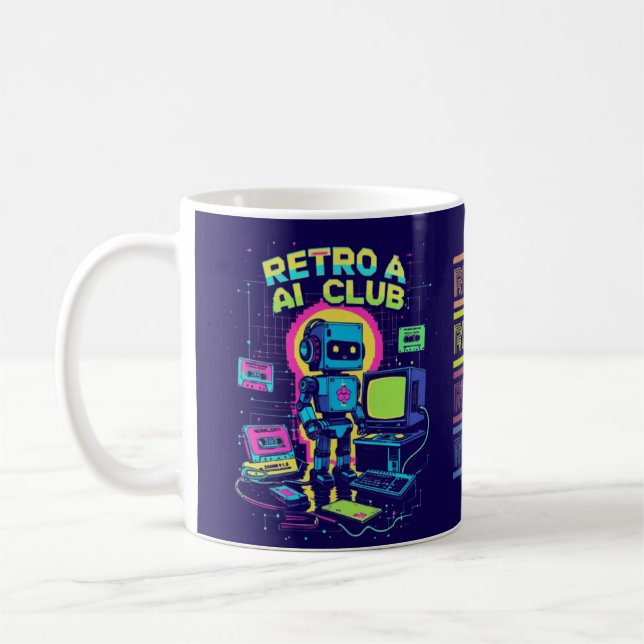 Retro AI Club - 90s Robot Pixel Art Café Mug (Gauche)