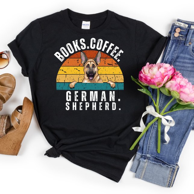 Retro Allemand Berger Chien Livres Café T-Shirt (Créateur téléchargé)
