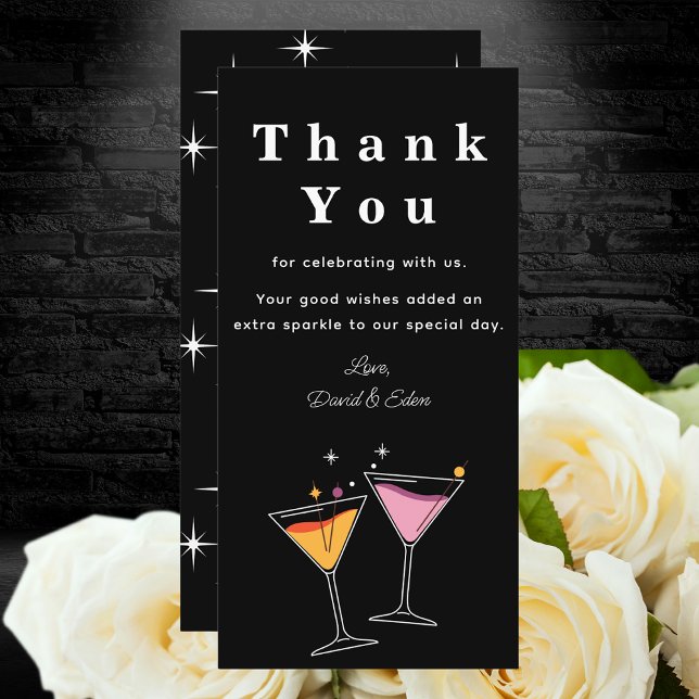 Rétro Amour et Merci Mariage noir et blanc (Retro Modern "Thank You" Card)