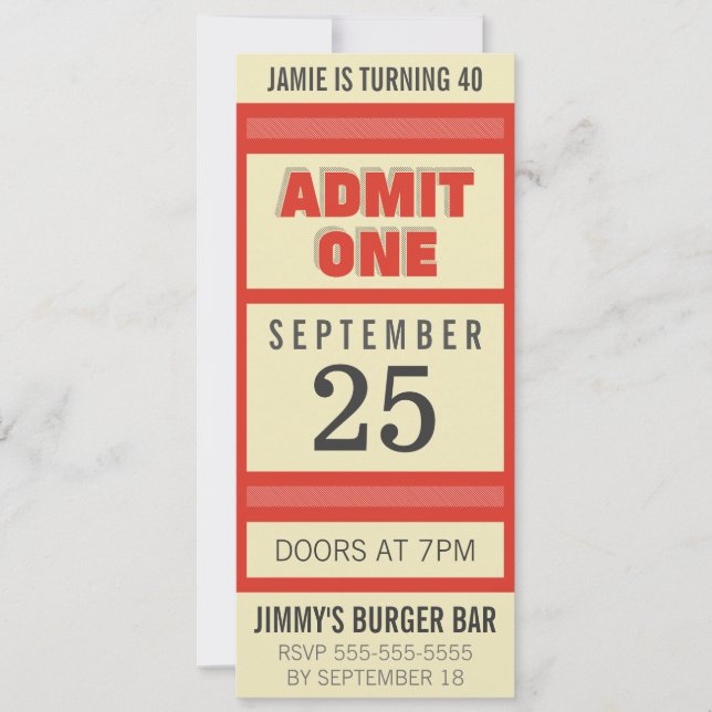 Retro Anniversaire Événement Ticket Invitation (Devant)