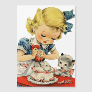 Rétro Anniversaire Fille Cake Cat Enfants Artwork