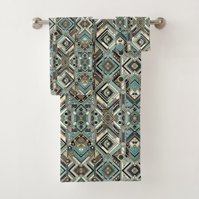 Retro Aqua Diamond Mid Century Modern Towel Set (En situation)
