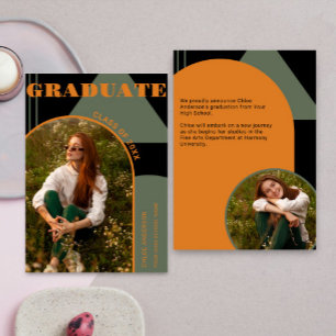 Retro Arch Green Orange 2 Photo Grad Faire-part