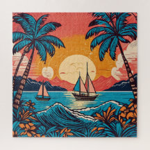 Retro art Fun time puzzle tropical