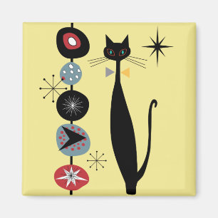 Retro Atomic Era MCM Cool Cat Magnet v1