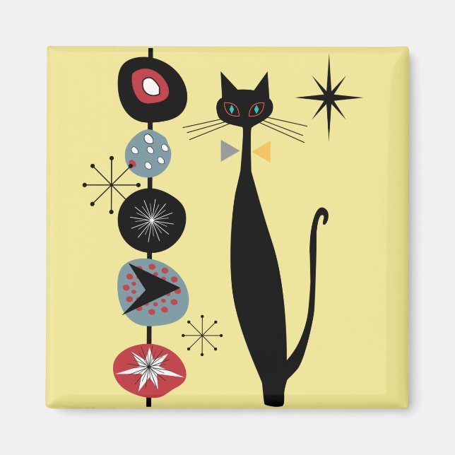 Retro Atomic Era MCM Cool Cat Magnet v1 (Devant)