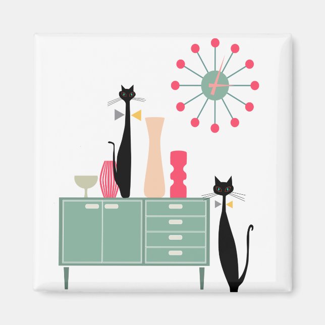 Retro Atomic Era MCM Cool Cat Magnet v5 (Devant)
