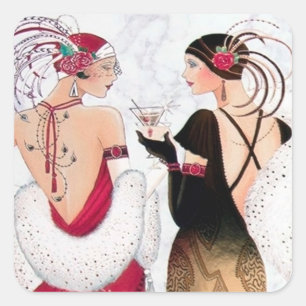 Rétro autocollant vintage de Noël de dames d'art