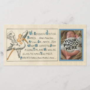 Retro Baby Boy & Stork Parents Faire-part de naiss