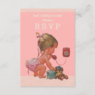 Retro Baby Girl on Phone Baby shower RSVP
