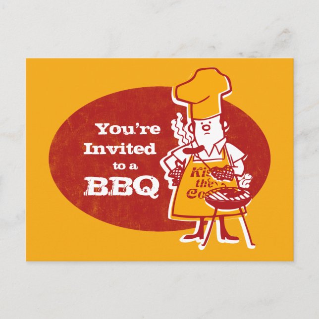 Retro BBQ Chef Postcard Invitation (Devant)