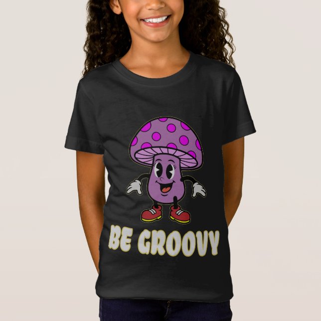 Retro Be Groovy Purple Mushroom Cartoon T-Shirt (Devant)