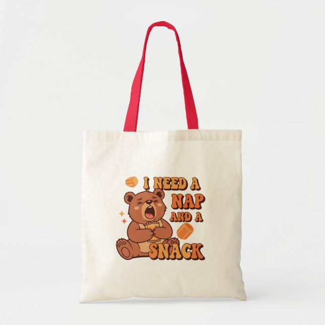 Retro Bear Nap and Snack Canvas Tote Bag (Devant)