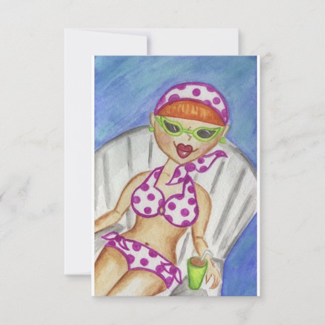 Retro Bikini Summer Pool BBQ Party Invitations (Devant)