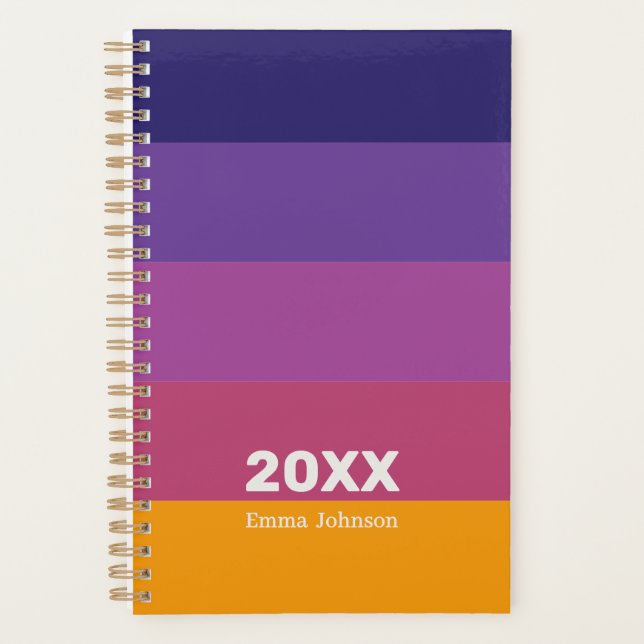 Retro Bleu Violet Prune Orange Rayure 2026 Nom (Devant)