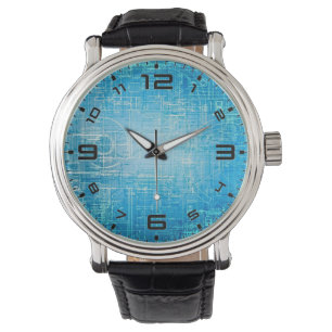 Retro Blueprint Montre artistique - Vibrant et ble