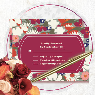 Retro Boho Chic Floral Bourgogne Mariage RSVP