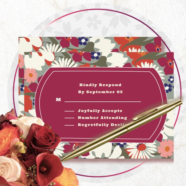 Retro Boho Chic Floral Bourgogne Mariage RSVP (Créateur téléchargé)