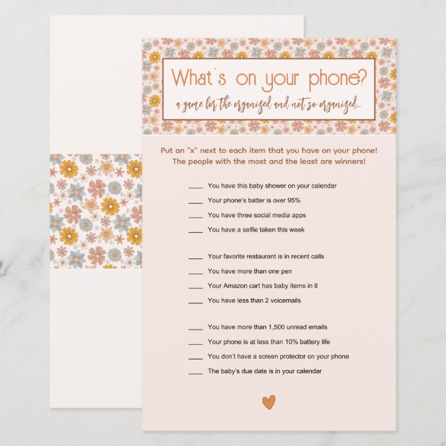 Retro Boho Floral Whats on Your Phone Game (Devant / Derrière)