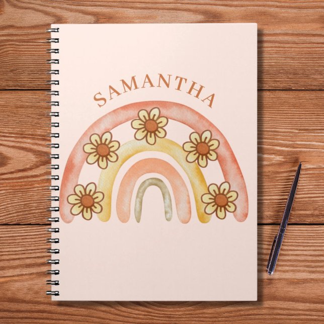 Retro Boho Rainbow Name Spiral Photo Carnet (Créateur téléchargé)