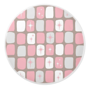 Rétro bouton en céramique rose de Starbursts
