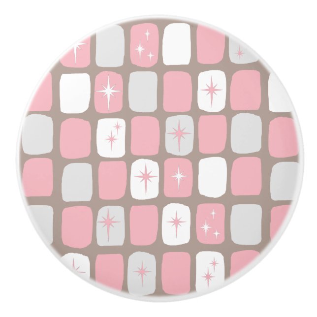 Rétro bouton en céramique rose de Starbursts (Devant)