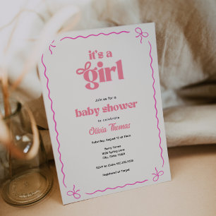 Retro Bow rose bébé fille douche Invitation