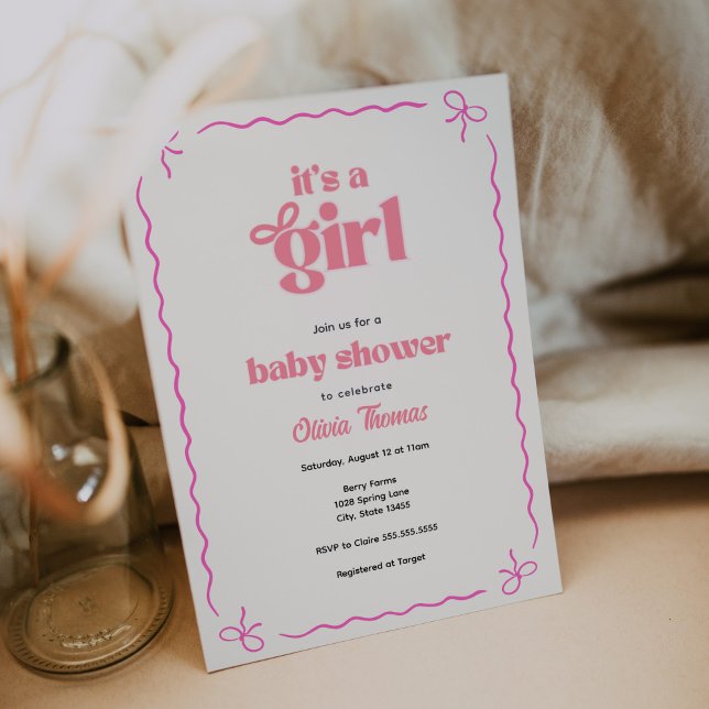 Retro Bow rose bébé fille douche Invitation (Créateur téléchargé)