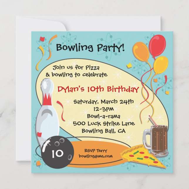 Retro Bowling Anniversaire Carte d'invitation (Devant)