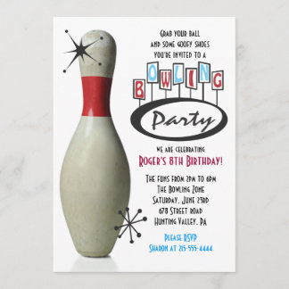 RETRO BOWLING PIN Bonne Invitation de fête d'anniv