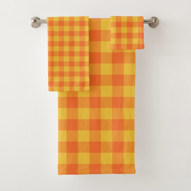 Retro Buffalo Plaid Tartan Motif jaune orange (En situation)