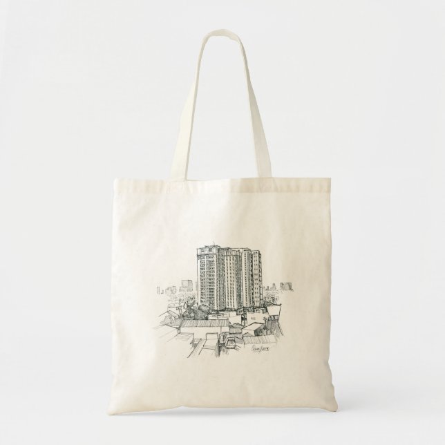 Retro Buildings Freehand Drawing Print Tote Bag (Devant)