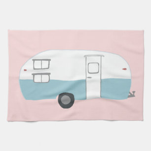 Rétro Camper Trailer serviette de cuisine rose