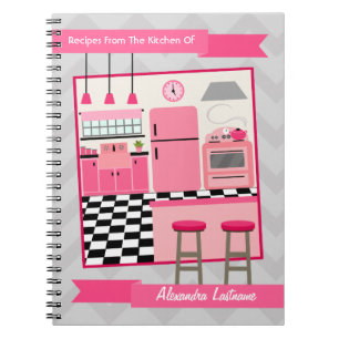 Rétro carnet rose de recette de cuisine et de