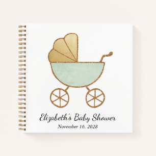Retro Carriage Mint Green Baby shower Livre d'or